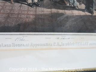 Art: Historic: Framed lithograph of "The Surrender at Appomattox"; The Major and Knapp English Litho Co., Broadway; under glass 22 x 27" outside dimensions