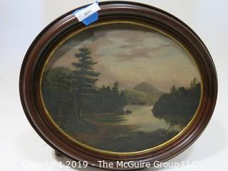 Art: Landscape: Oil on Canvas Landscape in Oval Ogee Frame; unsigned, 21 x 24" 'well executed'