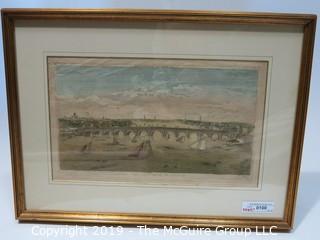 Art: Historic: 17 x 24" Framed Under Glass Colored Lithograph titled "Le Pont de Westminster"; #21