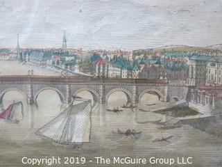 Art: Historic: 17 x 24" Framed Under Glass Colored Lithograph titled "Le Pont de Westminster"; #21