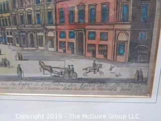 Art: Historic: 18 x 23 Famed Colored Lithograph under glass of "Place de Varona in Rome"; 1780  