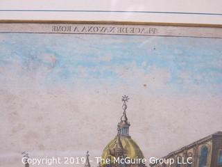 Art: Historic: 18 x 23 Famed Colored Lithograph under glass of "Place de Varona in Rome"; 1780  