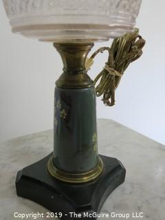 Collectible: Kerosene lamp: Electrified: Electrified Table Lamp; 22"T Stone base with glass reservoir and inverted shade.