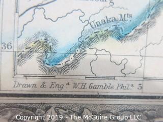 Art: Historic: 19 x 25"  Framed Under Glass Lithograph; "County Map of Virginia and West Virginia"; Drawn and Engraved by W. H. Gamble, Philadelphia