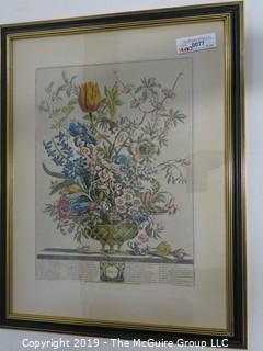 Art: Historic: Floral: "February" 18 x 23" Framed Under Glass Colored Lithograph from the collection of Robert Thurber Gardiner of Kensington