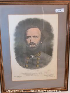 Art: Historic: 24 x 31" Framed Under Glass Lithograph of Stonewall Jackson; original engraving by A. B. Walter After a Photo From Life; 