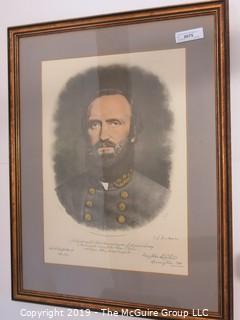 Art: Historic: 24 x 31" Framed Under Glass Lithograph of Stonewall Jackson; original engraving by A. B. Walter After a Photo From Life; 