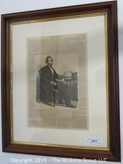 Art: Historic: 19 x 25" Framed Under Glass Page of 1861 Harper's Weekly Pres. A. Lincoln seated