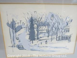 Art: Historic: 15 x 18" Framed Under Glass Numbered Print (12/20) titled "Winter-Church St-Vienna VA" ; signed C. McCauley '67