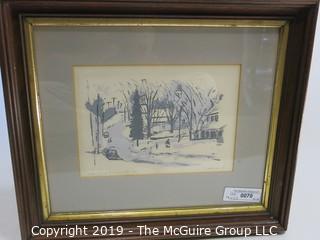 Art: Historic: 15 x 18" Framed Under Glass Numbered Print (12/20) titled "Winter-Church St-Vienna VA" ; signed C. McCauley '67