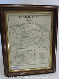 Art: Historic: Collectible:15 x 19" Framed Under Glass Vintage Map of Centreville District #1