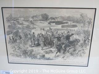 Art: Historic: 17 x 21 1/2" Framed Under Glass Lithograph of Battle of Dranesville Dec. 20, 1862 