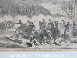 Art: Historical: 17 x 21 Framed Under Glass Lithograph of Several Civil War Skirmishes in Northern Virginia including Hunter's Mill 