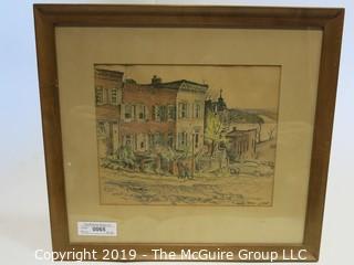 Art: Historic: 16 x 18: Framed Under Glass Colored Lithograph of Potomac Waterfront, signed lower right