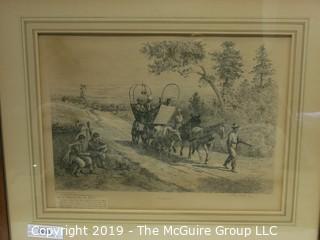 Art: Historic: 20 1/2 x 24 1/2" Framed Under Glass Lithograph titled "Coming Into the Lines"