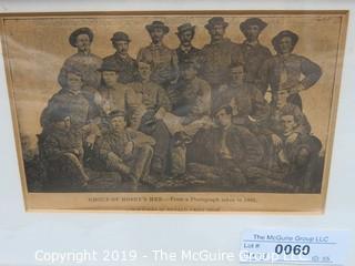 Art: Historic: 10 x 14 1/2" Framed Under Glass Lithograph of "Mosby's Men"; taken from an 1865 photo