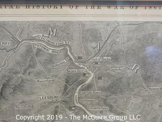 Art: Historic: 21 1/2 x 28" Framed Under Glass Antique Map titled: "The History of the War of 1861"