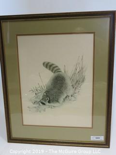 Art: Collectible: 22 x 27" Framed Under Glass Original Artist's Print of Raccoon 