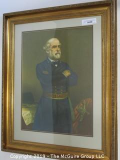 Art: Historic: 23 x 29 Framed Under Glass; Colored Lithograph of Gen. R. E. Lee in gilt frame 