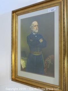 Art: Historic: 23 x 29 Framed Under Glass; Colored Lithograph of Gen. R. E. Lee in gilt frame 