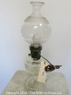 Collectibles: Kerosene lamp: Electrified: Clear Glass Table Lamp Base and  Etched Globe Shade 