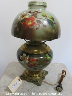 Collectible: Lamp: Electrified: Floral Painted Table Lamp Base and Shade