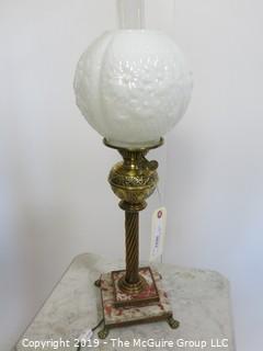 Collectibles: Kerosene lamp: Electrified: Metal Table Lamp Base with Embossed Milk Glass Globe