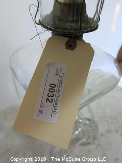 Collectibles: Kerosene lamp: Electrified: Glass Table Lamp with Curved Green Shade