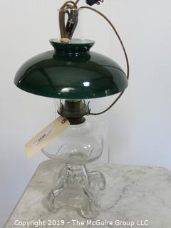 Collectibles: Kerosene lamp: Electrified: Glass Table Lamp with Curved Green Shade