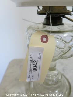 Collectibles: Kerosene lamp: Electrified: Clear Glass Base with curved Milk Glass Shade 