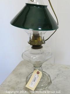 Collectibles: Kerosene lamp: Electrified: Glass Table Lamp with Conical Green Shade 