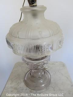 Collectibles: Kerosene lamp: Electrified: Glass  Table Lamp; Pressed glass shade partially frosted