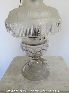 Collectibles: Kerosene lamp: Electrified: Glass  Table Lamp; Pressed glass shade partially frosted