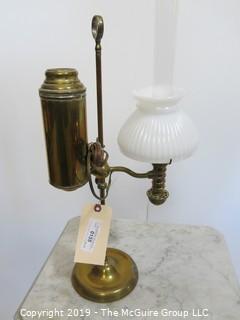 Collectible: Kerosene lamp: Electrified: Off-set Brass and Glass Table Lamp; electric 