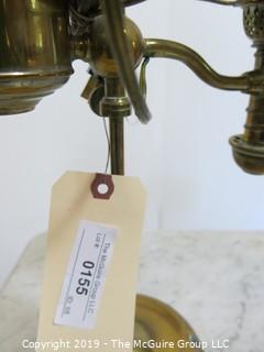 Collectible: Kerosene lamp: Electrified: Off-set Brass and Glass Table Lamp; electric 