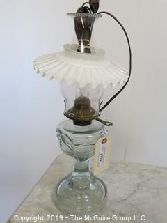 Collectible: Kerosene lamp: Electrified: Glass Table Lamp with frilled milk glass shade