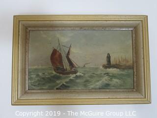 Art: Painting: Maritime: 10 x 14" Oil on Canvas of  Harbor Scene; unsigned