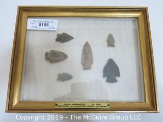 Collectible: Historic: Indian Artifacts: 9 x 11" Collection of six (6) Arrowheads, circa 1800; recovered in McCurtain County, OK