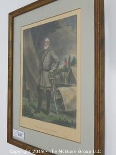 Art: Historic: 15 1/2 x 20" Framed Colored Lithograph of General Robert E. Lee; photographed by Brady; engraved by J. C. McRae, NY; under glass