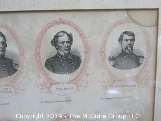 Art: Historic: 16 x 23" Lithograph of Civil War Luminaries; framed under glass 