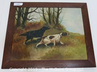 Art: Historic: Hunting: Dogs: 20 x 24" Wood Framed Oil on Canvas; "Dogs on the Hunt"