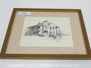 Art: Historic: 12 x 15" Wood Framed Lithograph of Abandoned Home