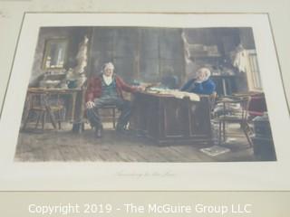 Art: Historic: Lawyer: 20 x 24" Framed Colored Lithograph titled "According to the Law"; in wood frame