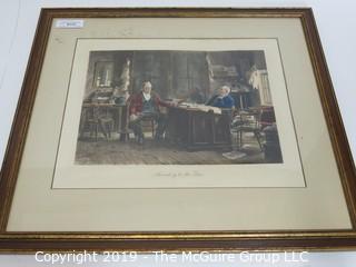 Art: Historic: Lawyer: 20 x 24" Framed Colored Lithograph titled "According to the Law"; in wood frame