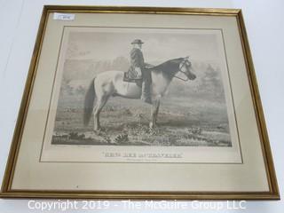 Art: Historic: 16 x 22" Framed Lithograph of General Robert E. Lee on his horse, Traveler: photographed from life 