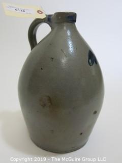 Collectible: Crockery: 13 1/2" T Salt Glazed Ovoid Stoneware Crock with Cobalt Blue Decoration