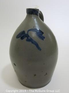 Collectible: Crockery: 13 1/2" T Salt Glazed Ovoid Stoneware Crock with Cobalt Blue Decoration