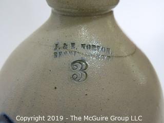 Collectible: Crockery: 15 1/4" T Salt Glazed Stoneware Crock with Cobalt Blue Decoration; #3; J & E Norton; Bennington, VT