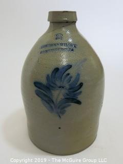 Collectible: Crockery: 13 1/2" T Salt Glazed Ovoid Stoneware Crock decorated in Cobalt Blue; marked #2 Cowden and Wilcox, Harrisburg, PA (Description Altered Nov. 7 @ 8:10am)