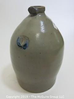 Collectible: Crockery:15" T Salt Glazed Ovoid Stoneware Crock with Cobalt Blue Decoration; #3 (handle has been broken off)